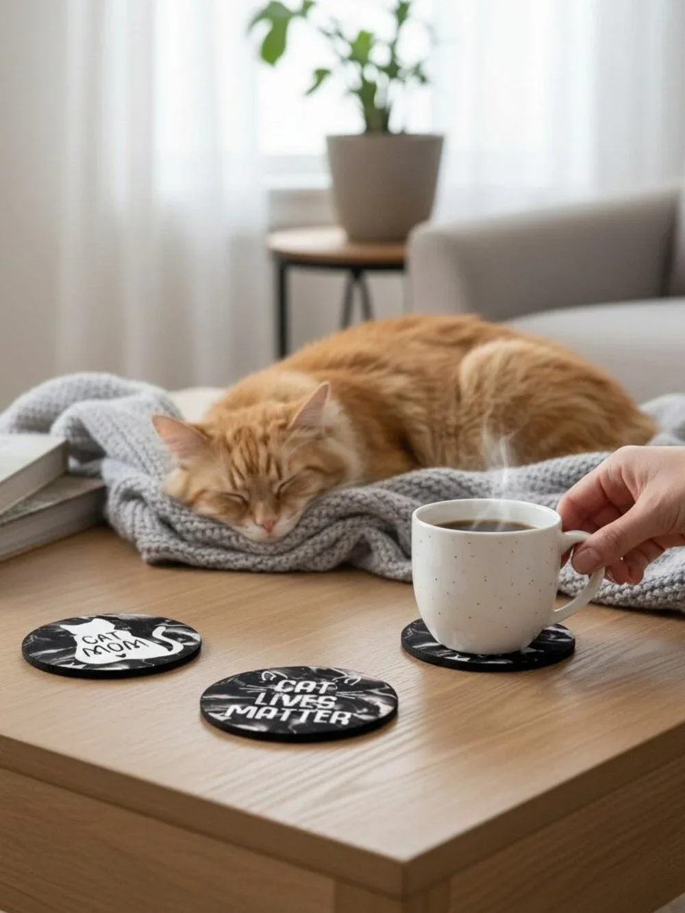NWT Cat Lover Neoprene Coaster Set of 4 | Cat Mom Cat Dad Funny Drink Coasters